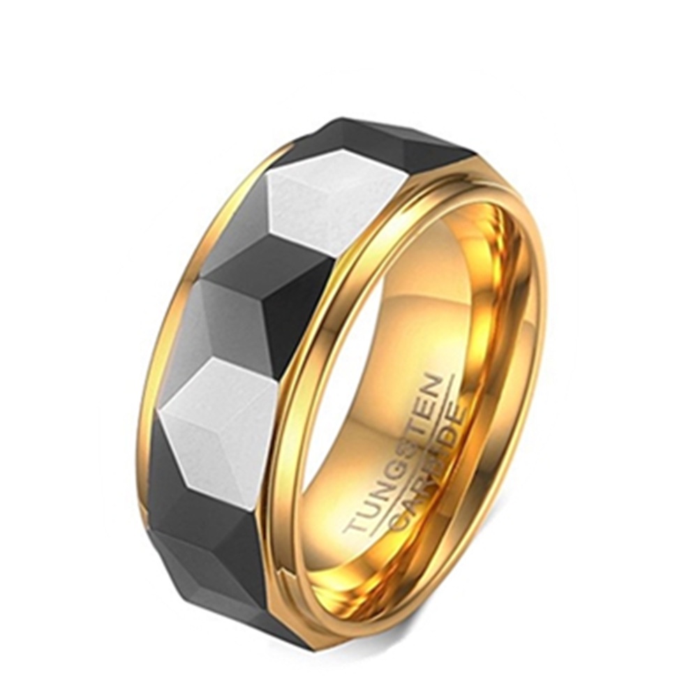 Tungsten Gold Ring Rhombus Shape Men's Fashion Ring 8mm Wedding Ring