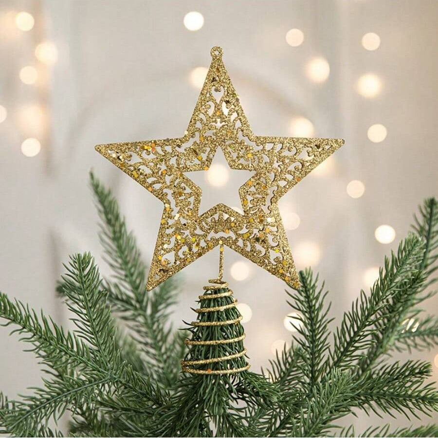 1pc Christmas tree top star pendant Christmas tree top pentagram iron decoration three-dimensional sequin star pendant