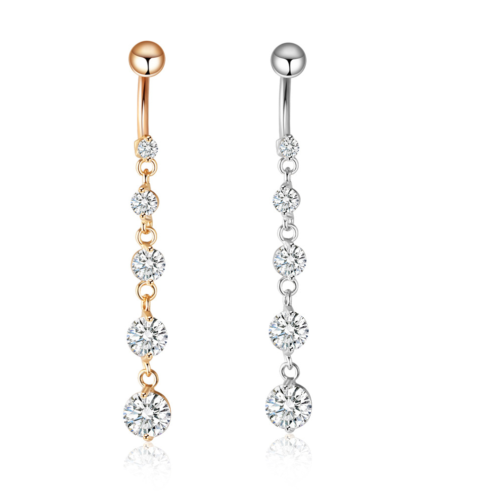 Belly Button Ring Luxury Zircon String Gold Pendant Exquisite Piercing Belly Button Ring Nail