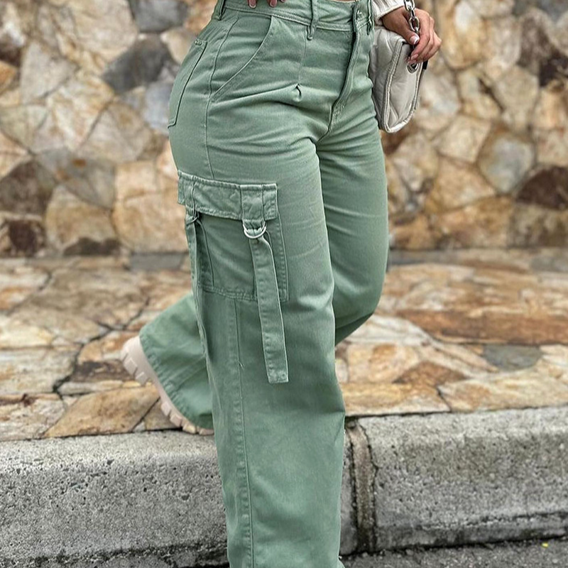 Women's Army Green Leisure Fashion Straight Pants
