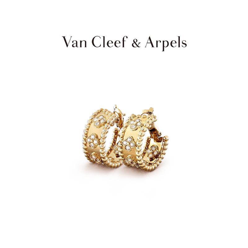 Perlée clovers hoop earrings fashion yellow gold rose gold diamond ladies earrings gift box set gift