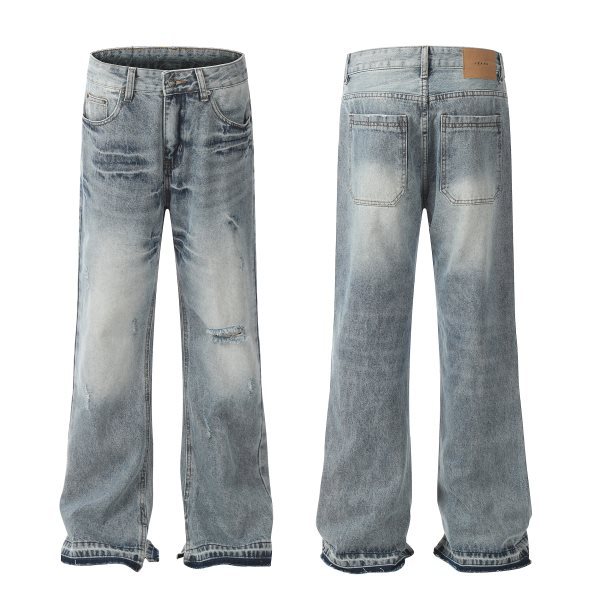 Men's Clothing High Street Washed Loose Wide Leg Large Hole Silhouette Flared Stacked Jeans Jeans