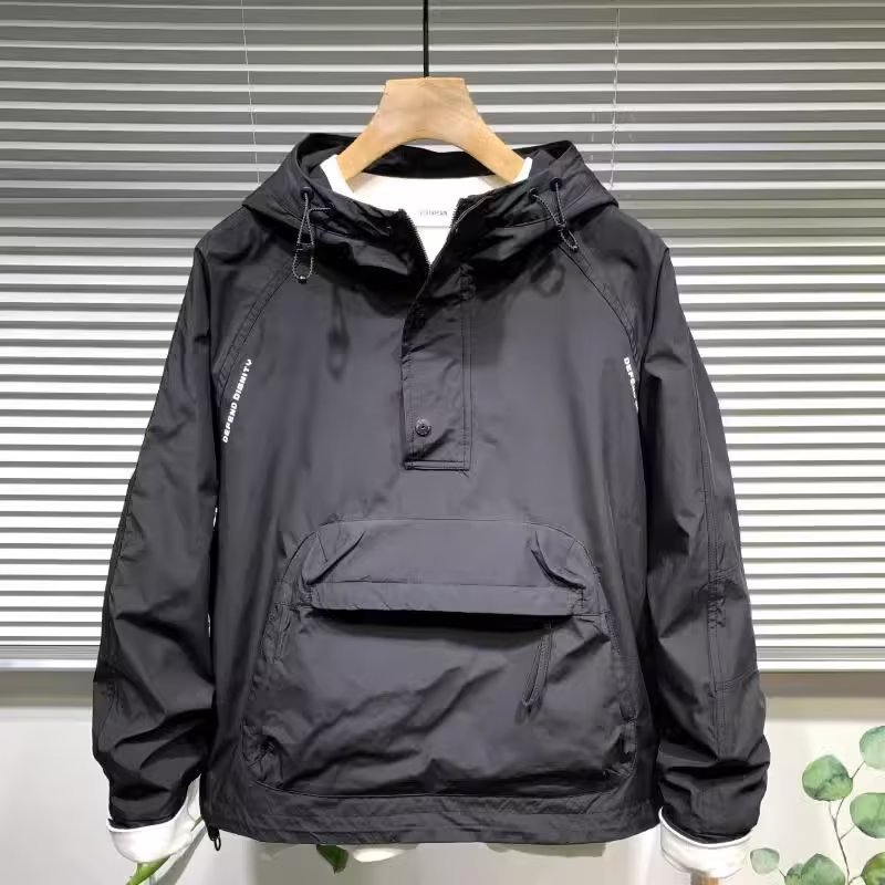 Hooded Top Loose Coat Pullover Zipper Pocket Big Pocket Workwear Spring Jacket Casual Men's