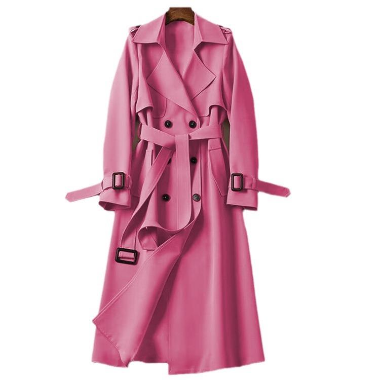 Damenbekleidung Langer Trenchcoat Klassischer zweireihiger eleganter Mantel mit Taschen