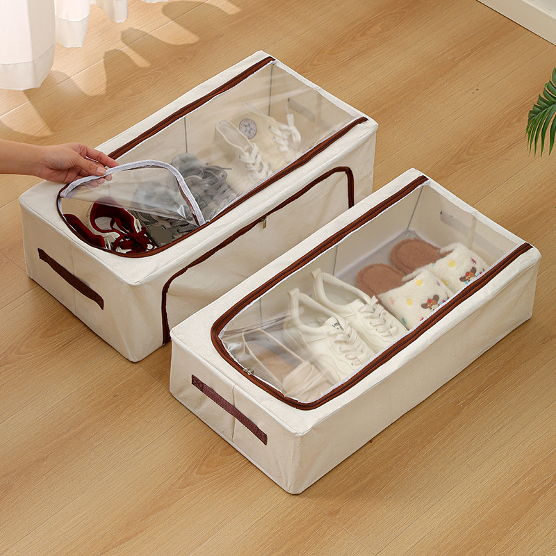 Under The Bed Storage Shoe Box Foldable Window Cloth Art Trendy Shoe Storage Box Portable Dustproof And Moisture Proof Shoe Storage Box