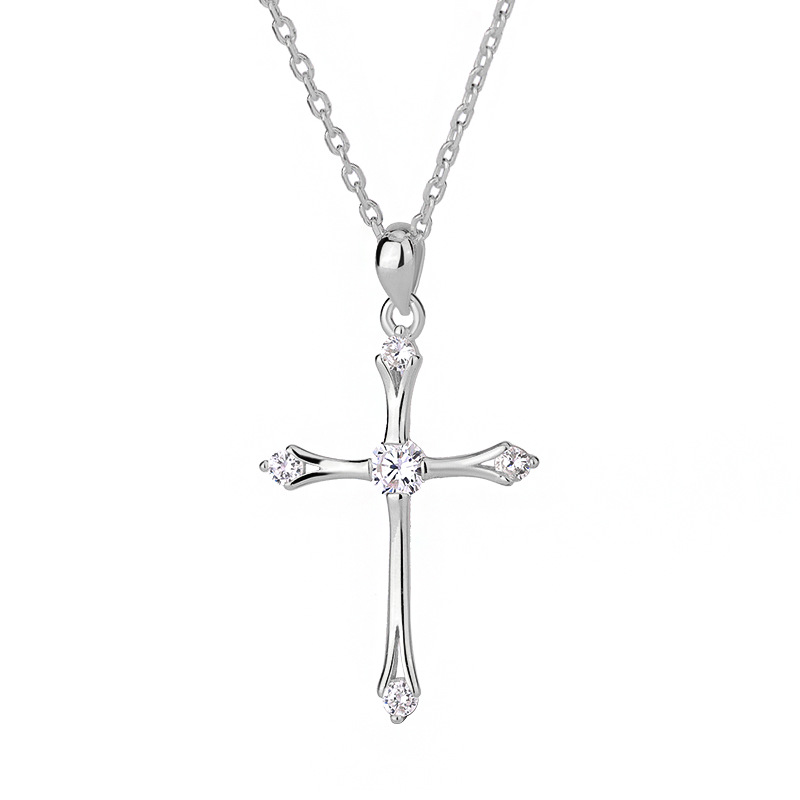 999 Sterling Silver Retro Cross Necklace For Women Fashionable And Versatile INS Long Sweater Chain Necklace