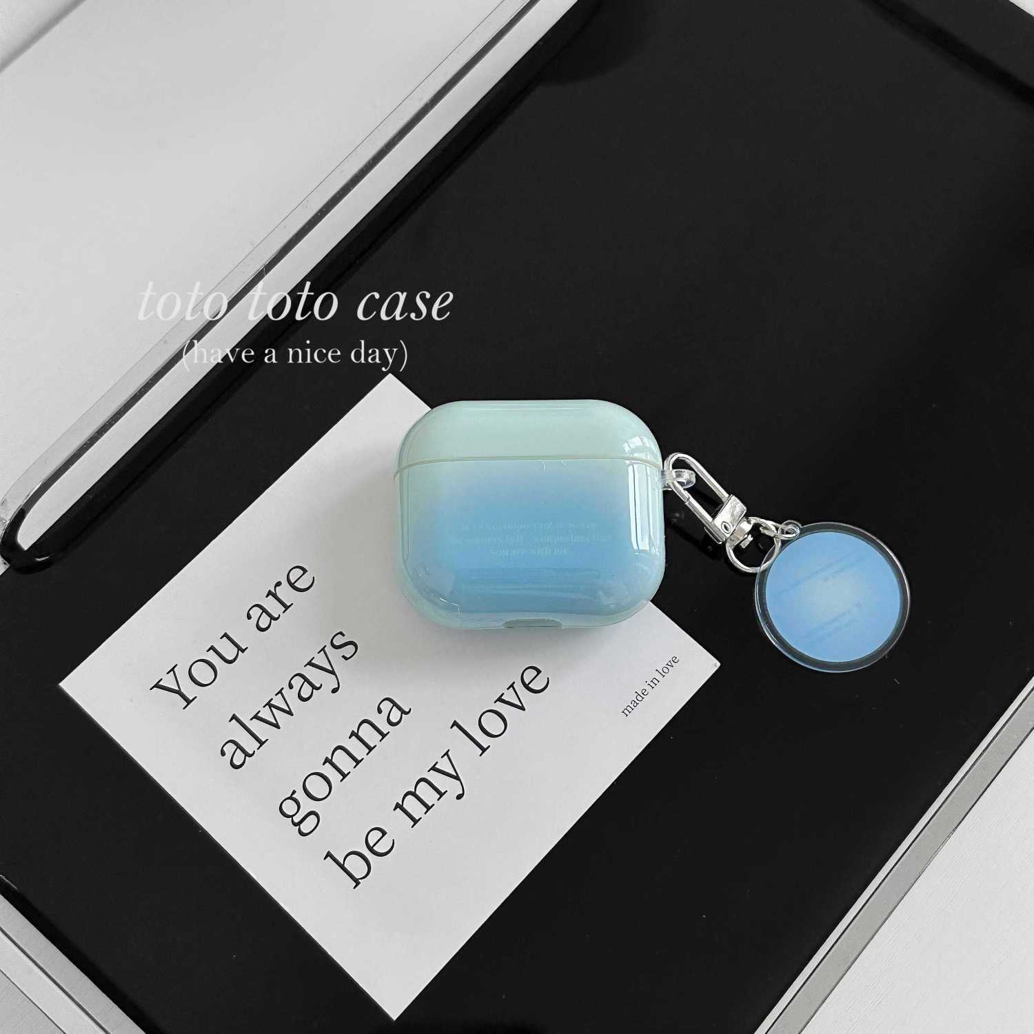 Ins niche high-end blue blended English Pro2 headphone case pendant suitable for 3rd generation