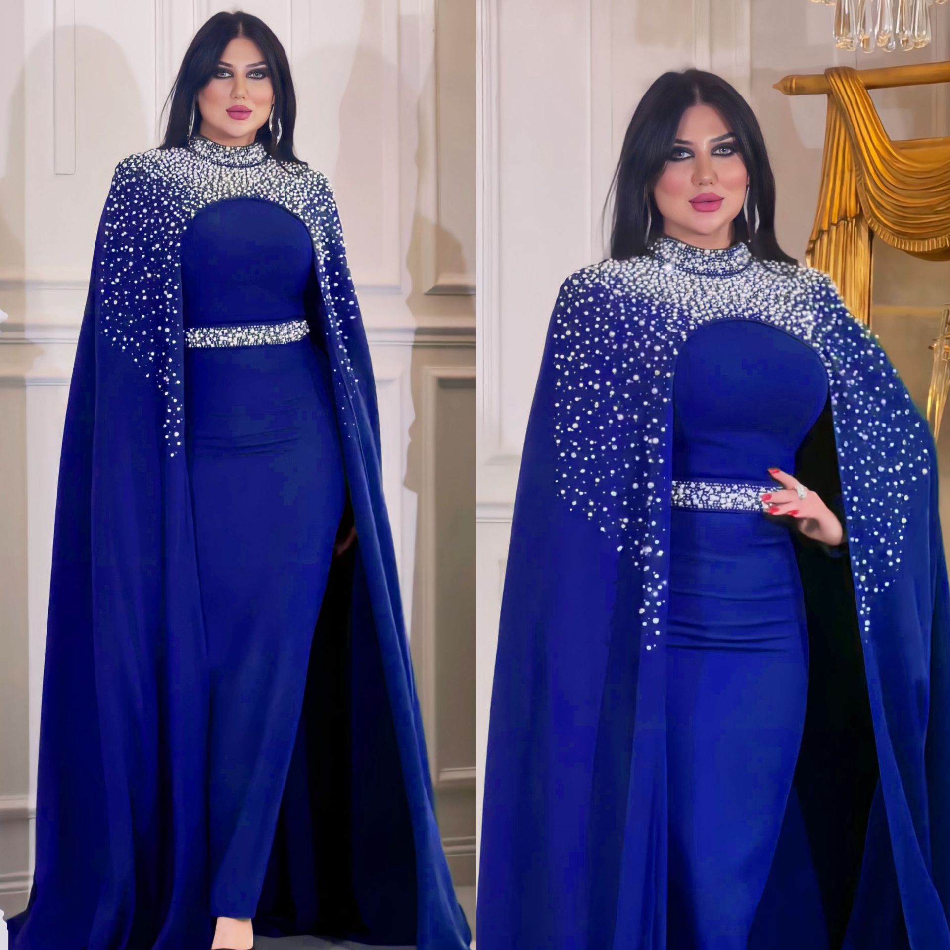Frauen Muslimischen heißer diamant perlen schwere zwei-stück anzug kleid robe nationalen kostüm frauen