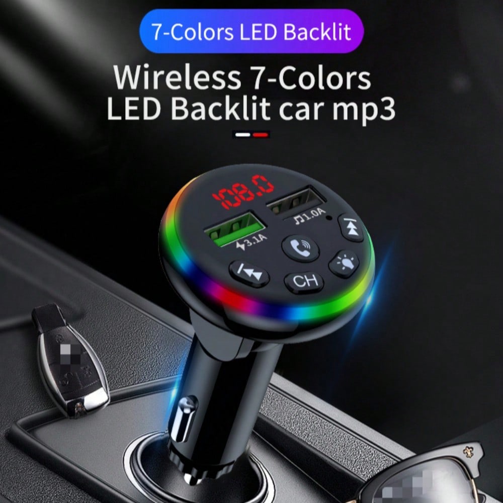 Car Charger Mobile Phone Charger Bluetooth Hands-free Call USB Port with Charging Function 3.1A Colorful Ambient Light FM Transmitter