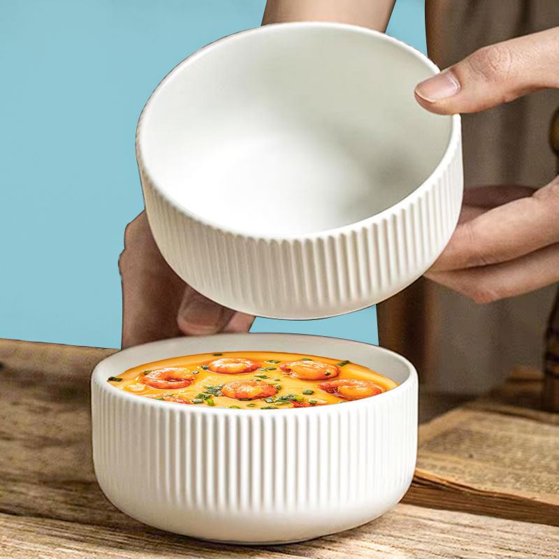 Handcrafted Ceramic Rice Bowls Set – Japanese-Inspired Embossed Tableware, Microwave-Safe Soup & Rice Bowls (4-Piece, 6-Piece, Or 8-Piece Options)