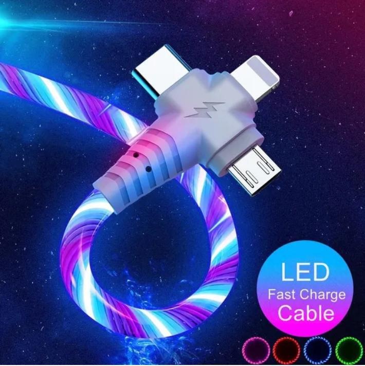 3 in 1 Multifunctional Charger Cable LED Light Fast Cable For Android Phone iPhone  Samsung Huawei Xiaomi Realme OnePlus Tablet, etc.