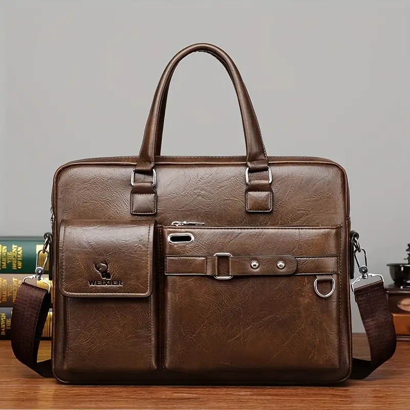Light Luxury Business Handbag Men's Large-capacity Business Trip Computer Briefcase Men's Waterproof Leather Satchel Shoulder Bag