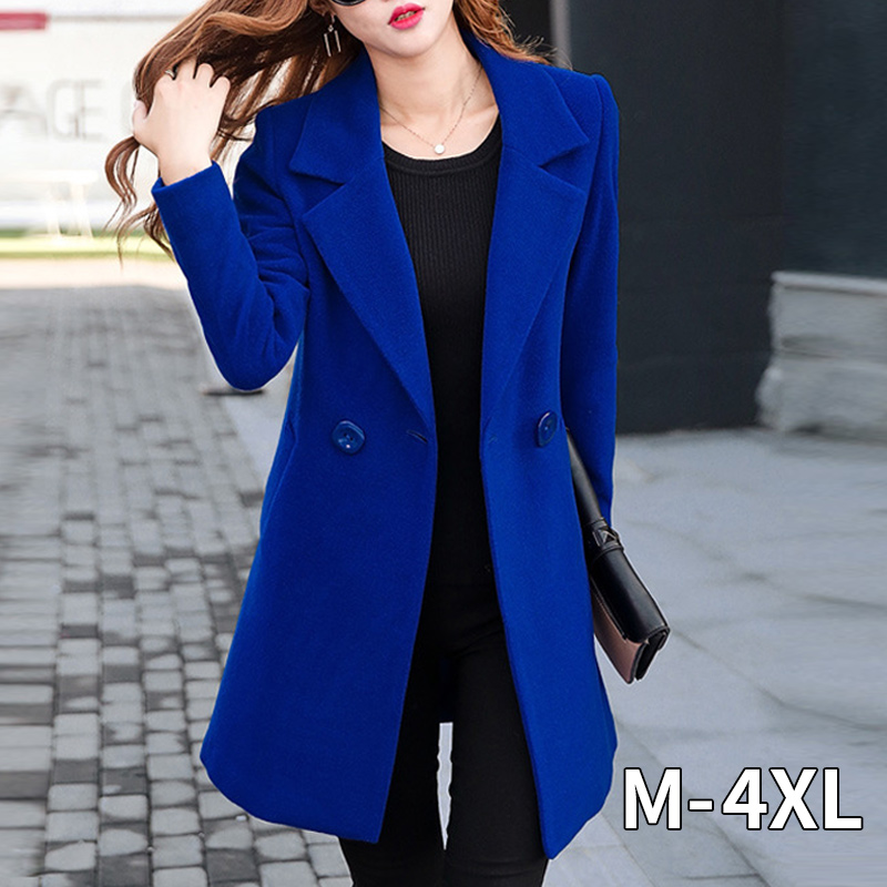 Women Korean Wool Coat Coat Women Ladies Female Winter Blue Red Coats Monteau Femme Outwear Woman Autumn Winter Coats