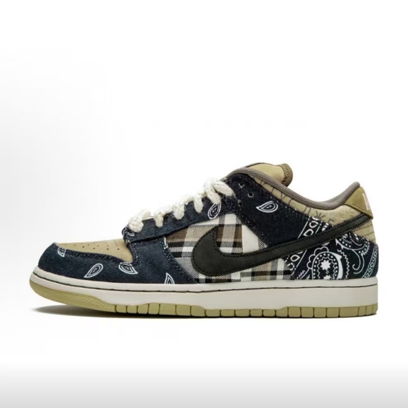 Travis Scott X Nike Dunk SB 'Jackboys' Suede Low Cut Board Shoes With Cashew Flower Print
