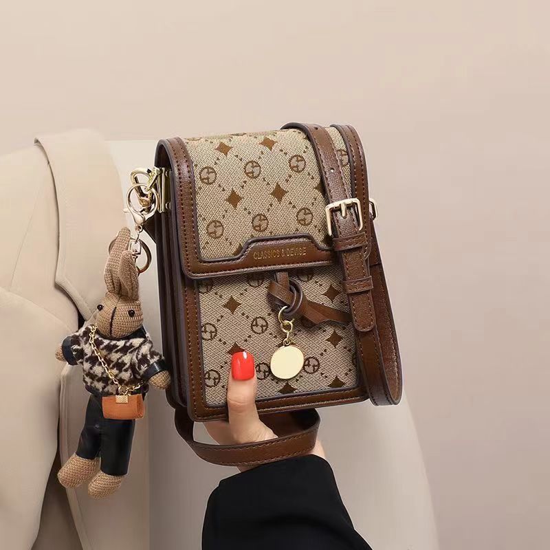Ladies Shoulder Bag 2023 New Arrival Fashion Classic Mobile Phone Bag, Retro Print Messenger Bag Mini Small Bag