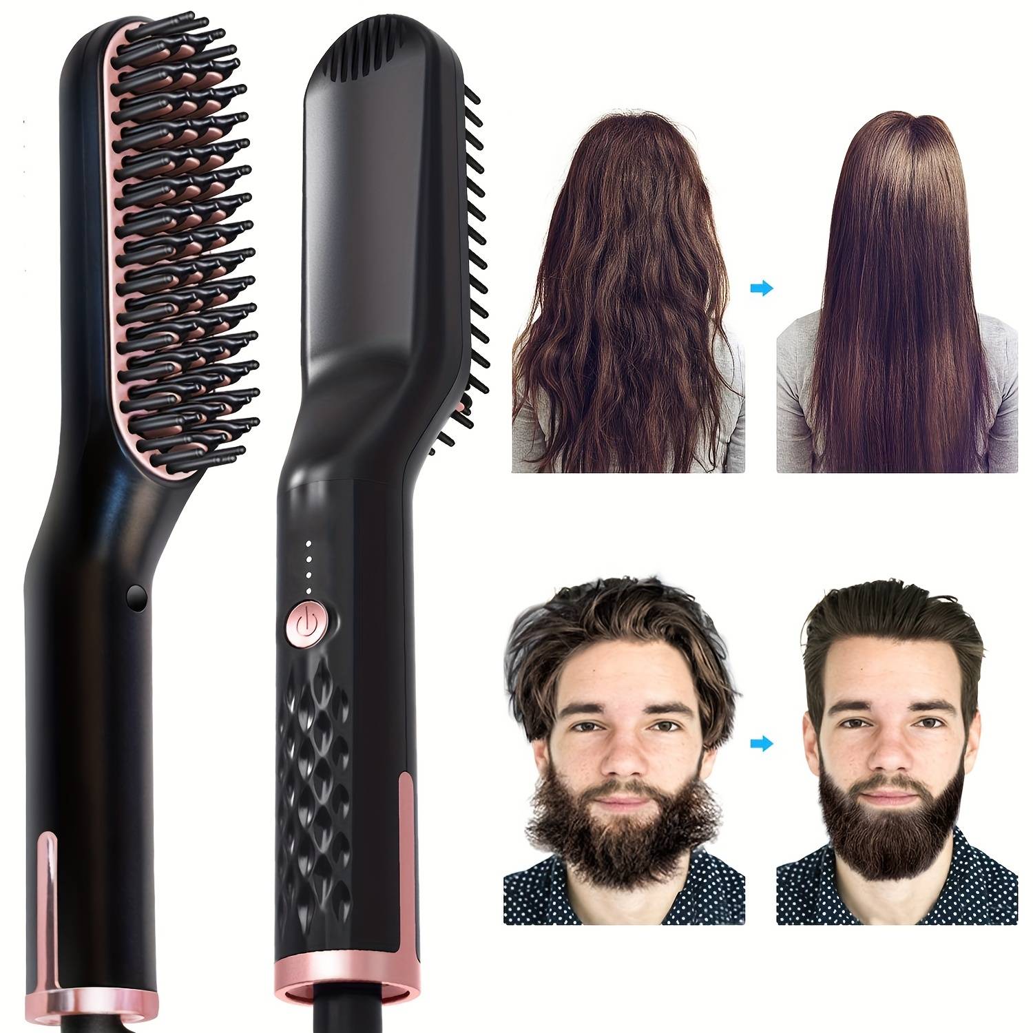 Men's Ionic Ceramic Hair & Beard Straightener – Fast Heating, Portable, Frizz-Free Styling with US Plug
