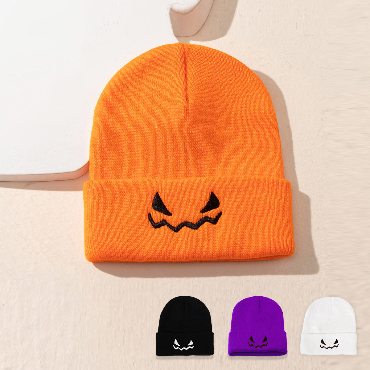Unisex Halloween Halloween pumpkin emoji knitted hat warm popular casual knitted hat