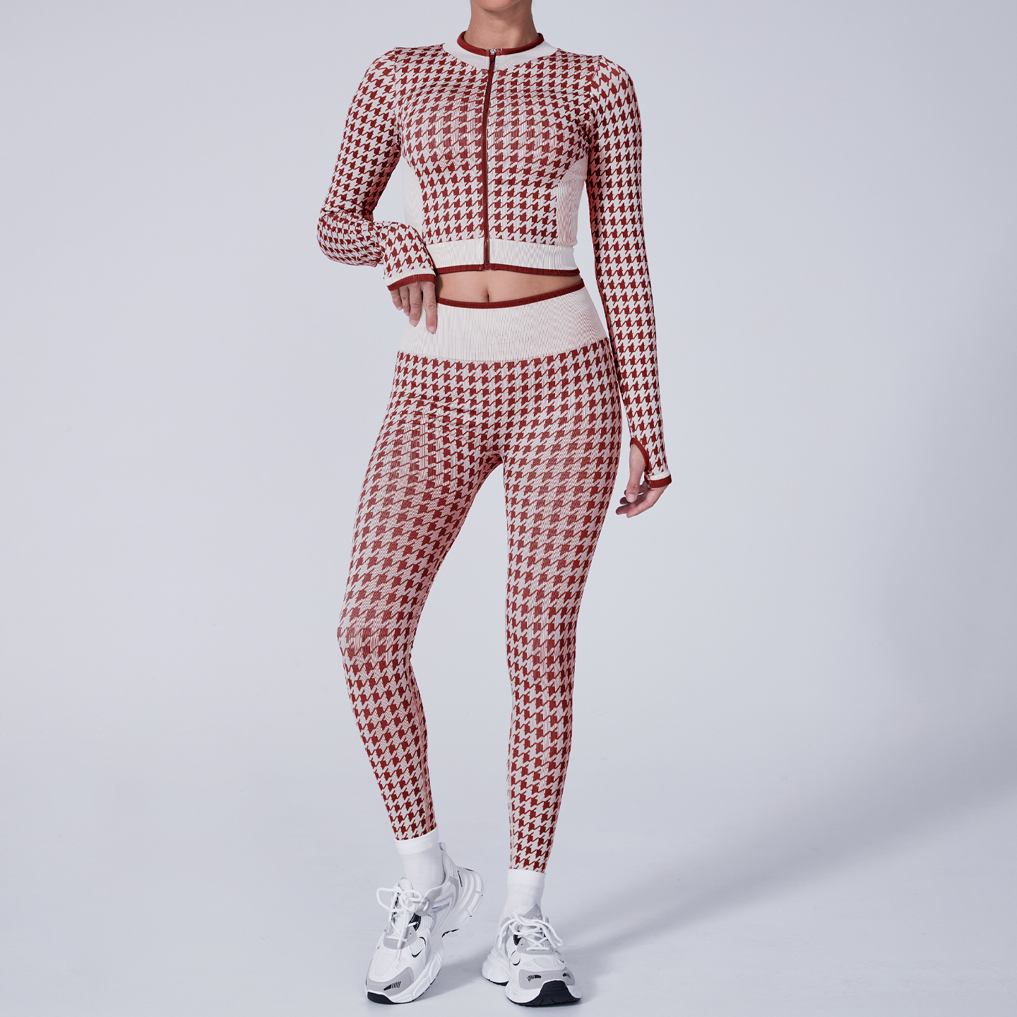 Houndstooth Sportswear Jacket Yoga Suit High End Women's Fitness Casual Women's High Waist Yoga Pants