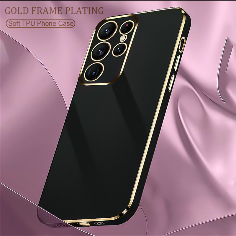 Plating Gold Frame Case For Samsung Galaxy S25 S24 S23 S22 S21 S20 Ultra Plus Shockproof Cases For Samsung S24 S23 S21 FE Cover