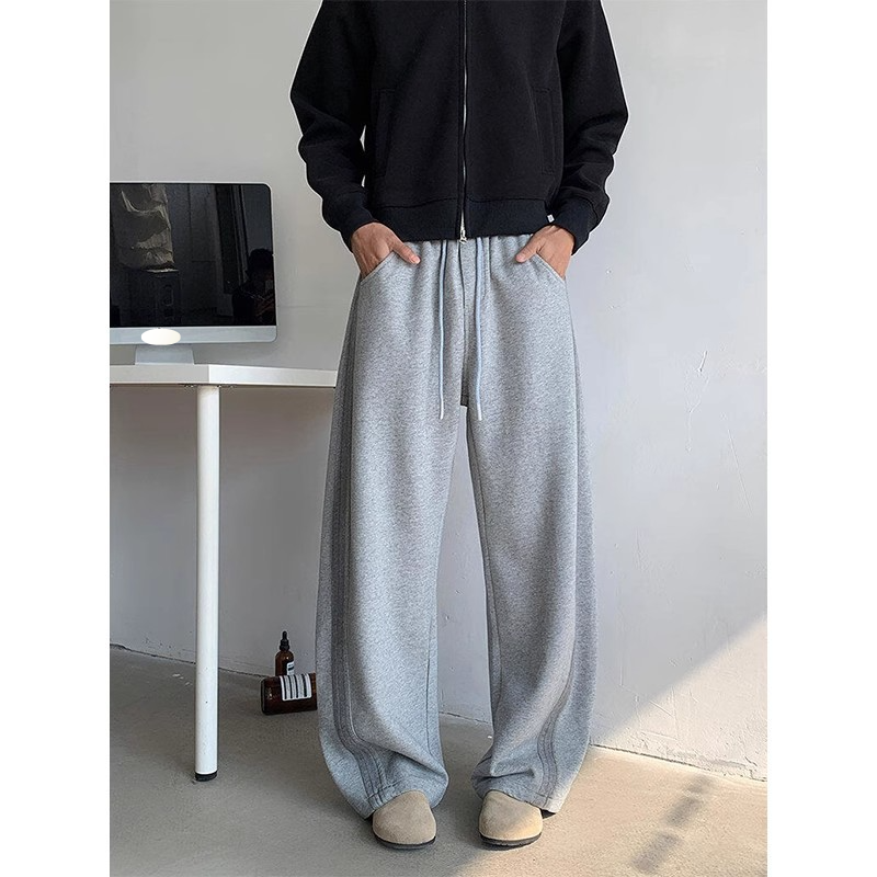 Men's Clothing Retro Machete Sweatpants Men's Autumn And Winter Cleanfit Light Gray Sports Pants Wide Leg Straight Casual Pants