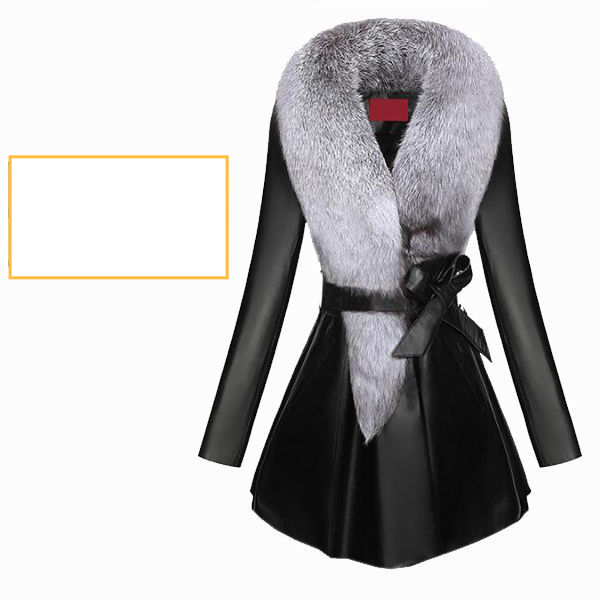 Women's Clothing Haining New Leather Jacket Women's Medium And Long Cotton Coat Slim Fit Large Size Fur Fox Fur Collar Silver Fox Fur