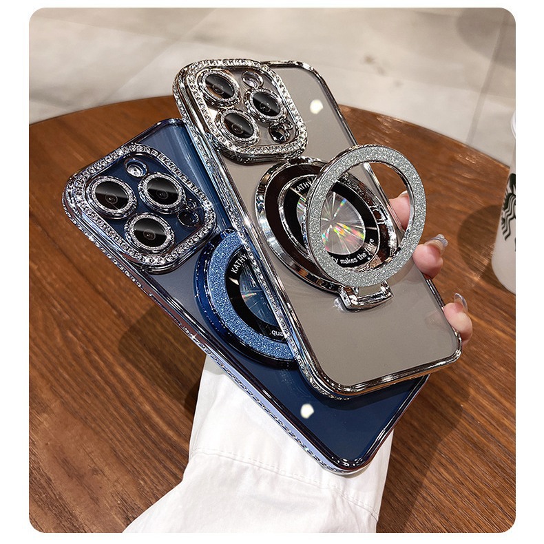 Phone Case bracket suitable mobile phone case electroplated rhinestones with glitter lens film