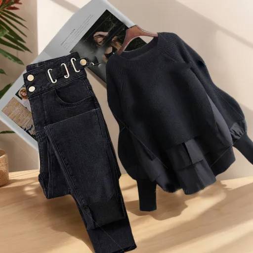 Women's Clothing  new style outfit design niche   two piece tops for women with jeans two piece suit
