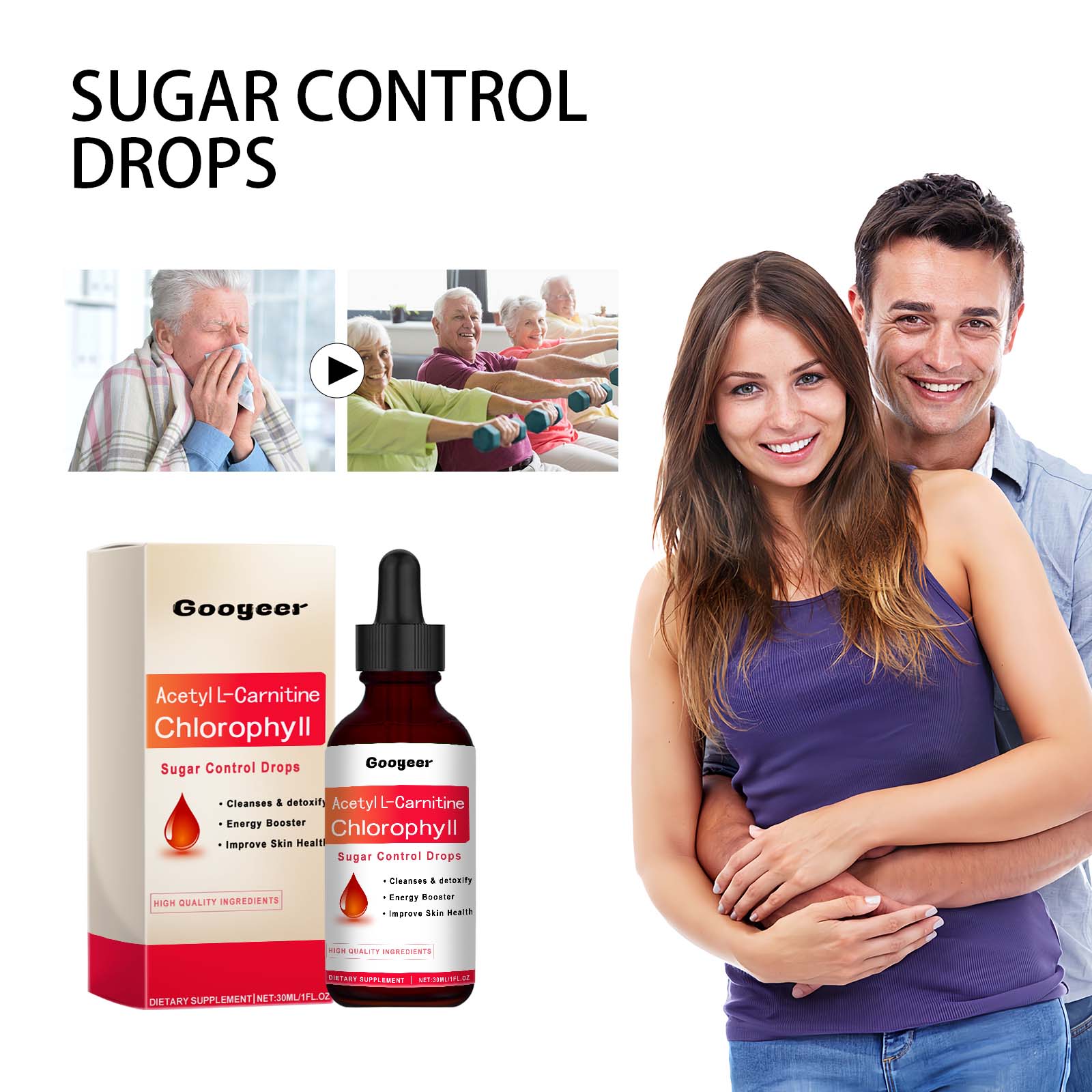 Googeer Acetyil-Carnitine Chlorophyll Sugar Control Drops, Balance Blood Lipids Sugar Soothing Care Supplement Body Nutrition Health Care Drops