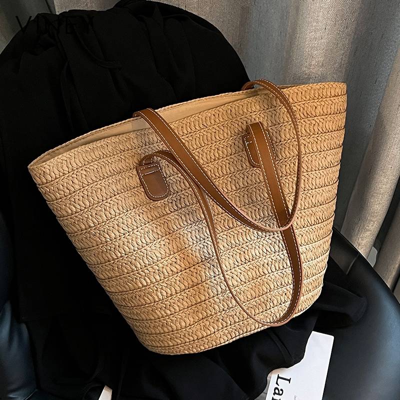 VINEY Bag Women 2025 New Tote Bag Straw Women's Bag Summer Large Capacity Shoulder Bag Woven Bag
