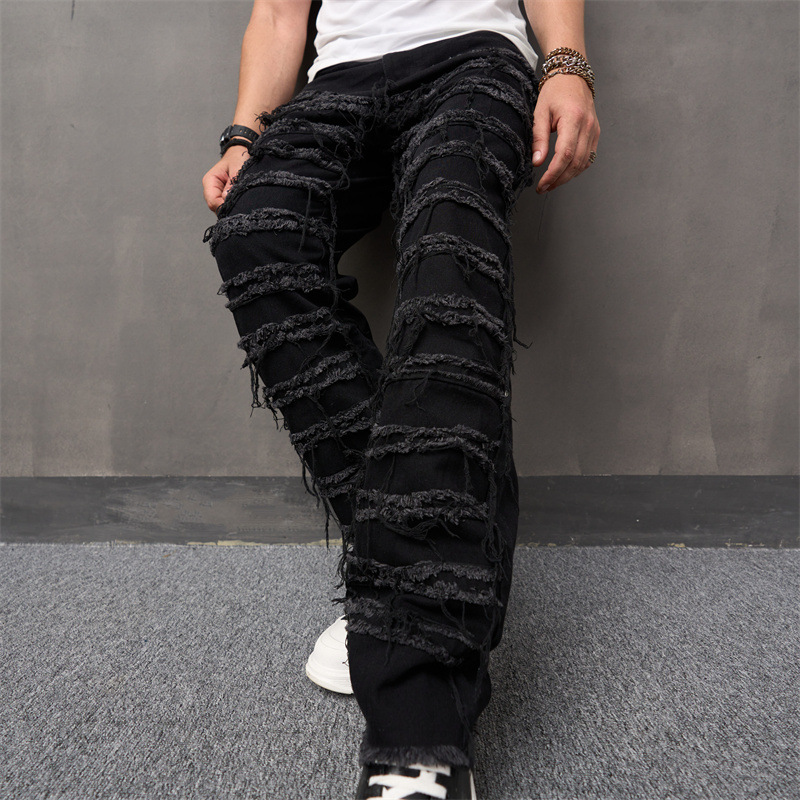 American retro wide-leg jeans men's American trendy loose trousers high street wide-leg pants