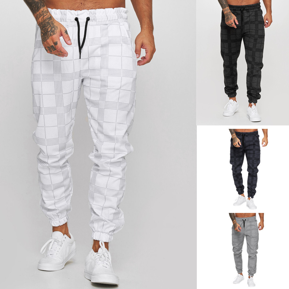 Square plaid 3d digital printing casual pants fitness pants