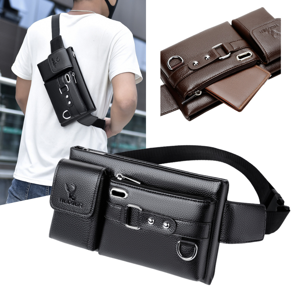 Men's bag fashion mobile phone bag sports waist bag multifunctional outdoor mobile phone bag pu boys messenger bag cycling waist bag men