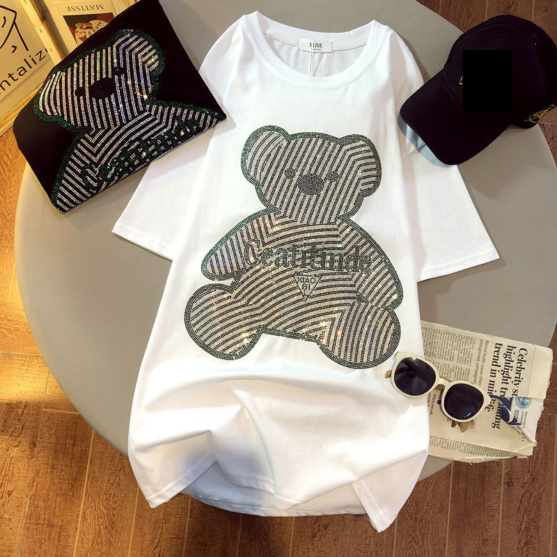 women's T-shirt women's summer new loose medium and long style Bear