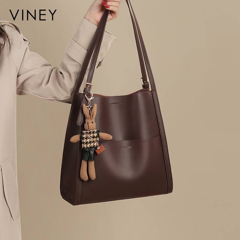 VINEY Bucket Bag Ladies 2025 New Women's Bag Tote Bag Genuine Leather Large Capacity Large Bag Shoulder Commuter Bag
