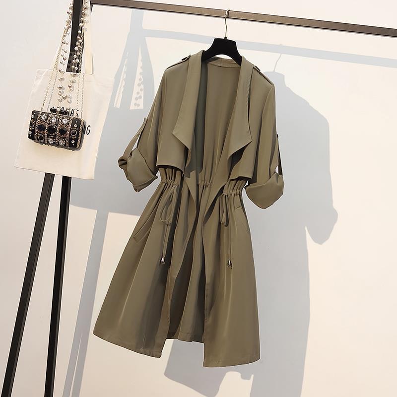 Women's Casual Long Windbreaker Jacket - Autumn Winter Solid Color Lapel Coat