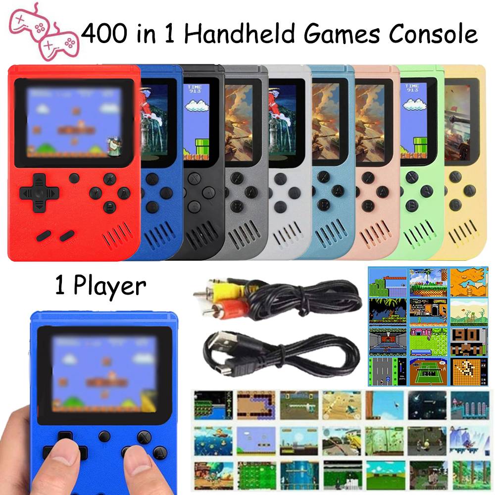1Pcs Macaron Mini 400 in 1 Gaming Console Big Screen Handheld Retro Classic Game Player Portable Game Console Retro Gaming Machine(1 Player/2 Player)