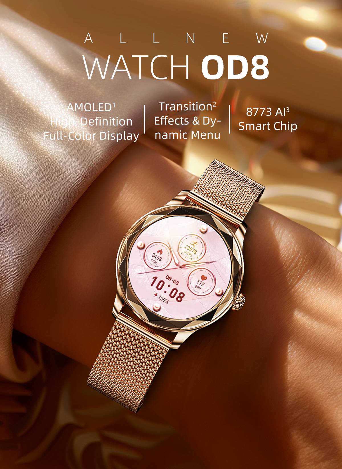 Ladies' AMOLED smartwatch, 38mm wireless calling, gift, with voice assistant, 100+sports mode