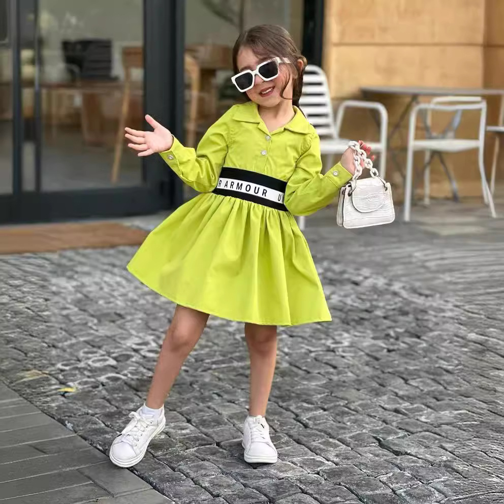 Mutter & Kinder Mädchen kinder Kleid Brief Elastische Patchwork Große Saum Shirtskirt Ins Mädchen
