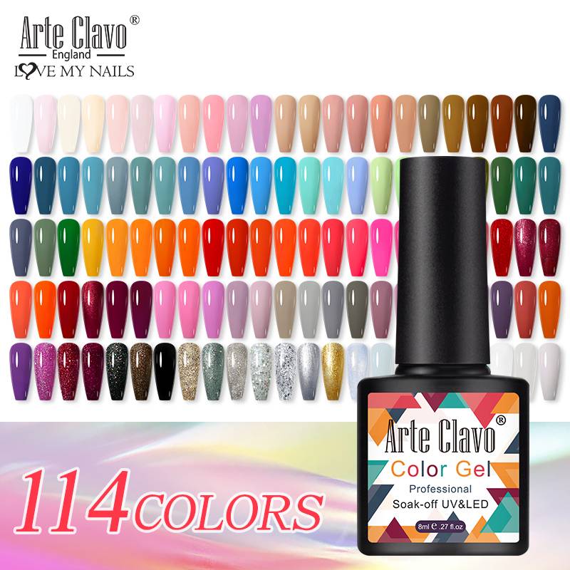 Arte Clavo 8ml Nail Gel Polish 114 Colors Semi Permanent Soak Off UV LED Gel Varnish Nail Art Manicure Base Gel Top Coat