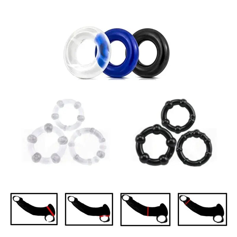 3Pcs Dick Ring Cocks Penies Bead Ring Male Delay Ejaculation Lasting Silicone Erection Ring Sex Toys Men Adults Ball Stretcher