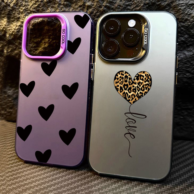 Leopard Love Balloon Pattern Silver IMD Phone Case for iPhone 16 Case iPhone 11 12 13 14 15 Pro Max X XR XS 7 8 Plus SE2 Cover