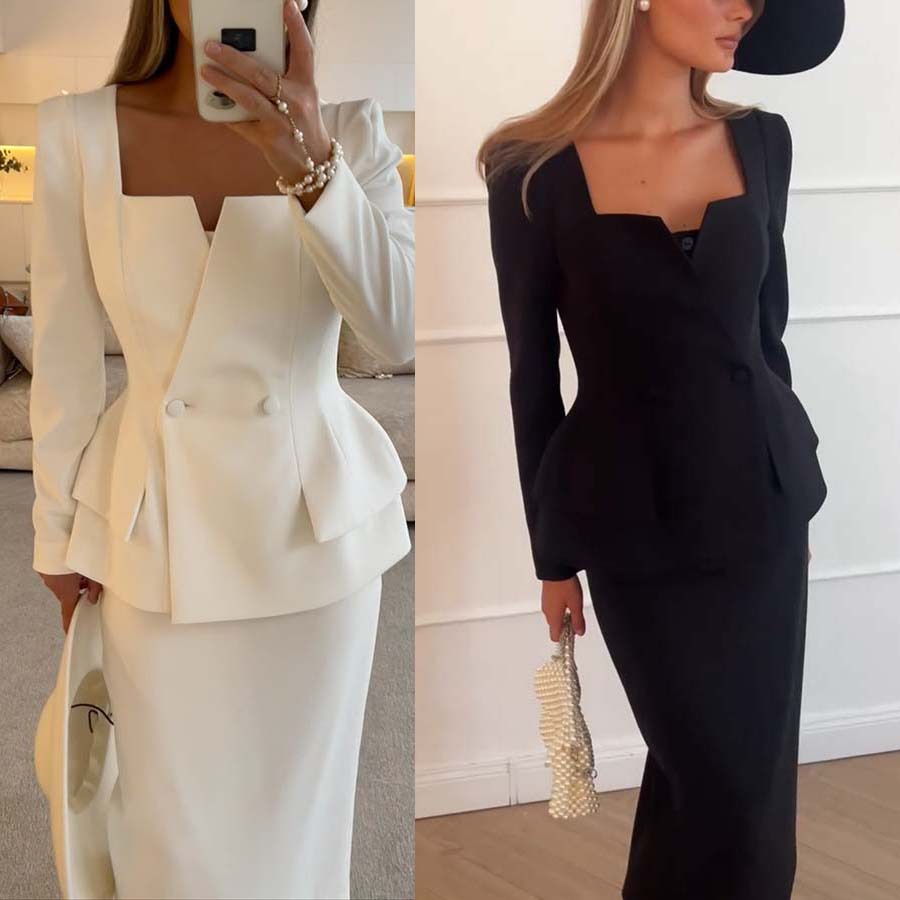 Women's Clothing autumn and winter new long sleeved commuter pocket two piece suit INS casual loose party two piece suit