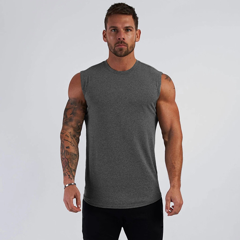 Foreign Trade Light Board Solid Color Summer Sports Sleeveless T-Shirt Men's Bodybuilding Fitness Vest Pure Cotton Running Training Top