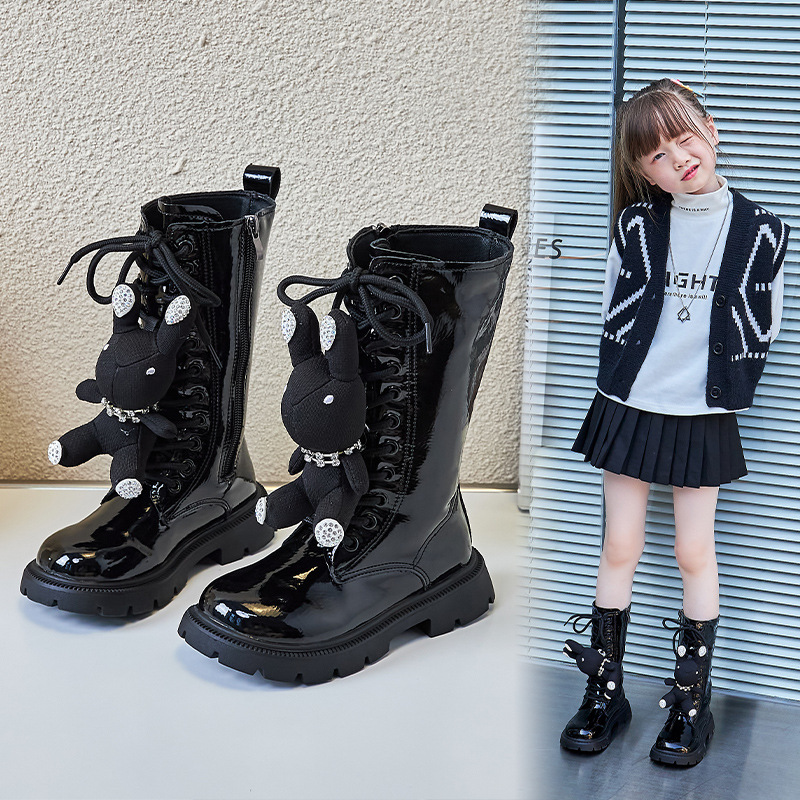 Girls' long boots 2024 new autumn and winter children's long boots Princess Fashion mid-high boots single lining rabbit boots