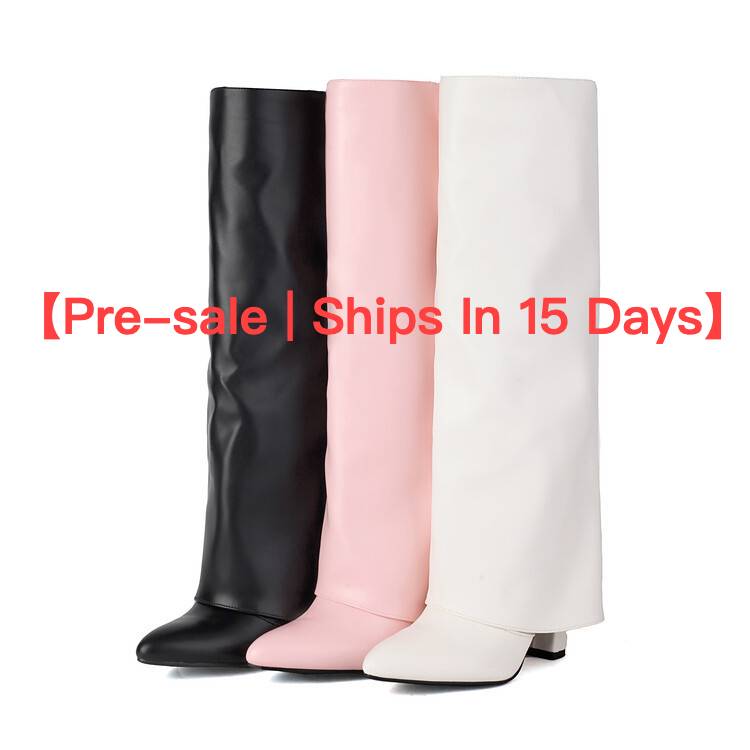 【Pre-sale | Ships In 15 Days】Fashion Women's Pant Leg Boots Pointed High Heels Plus Size Slip-on High Leg Fashion Boots
