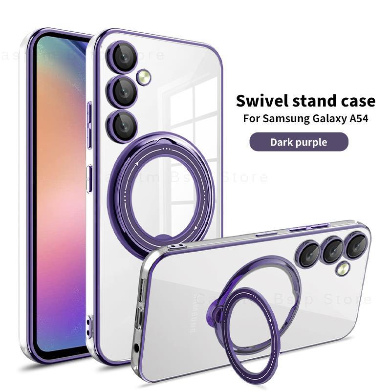 Electroplate Silicone Case For Samsung Galaxy A54 A34 A14 5G Case Swivel Stand Funda For Samsung a54 a34 a14 4g 5g