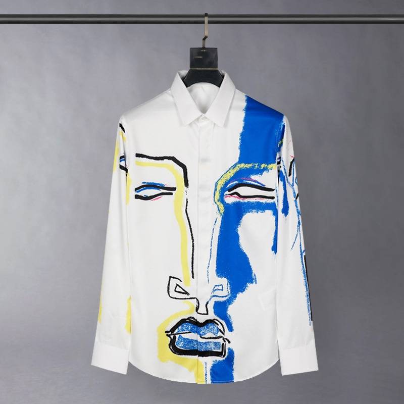 Men's Clothing Graffiti Face Business Casual Slim Fit Long Sleeved Shirt Men's High End Wrinkle Free And Iron Free Shirt