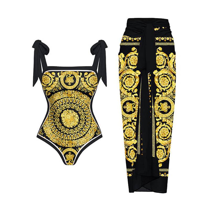 Women's printed one-piece dress two-piece sexy swimsuit women gathered fashionable