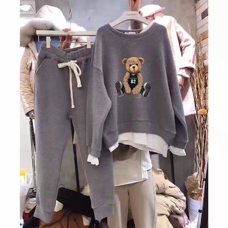 Women's new sports casual fashion long-sleeved two-piece tops and sweatshirt two-piece set