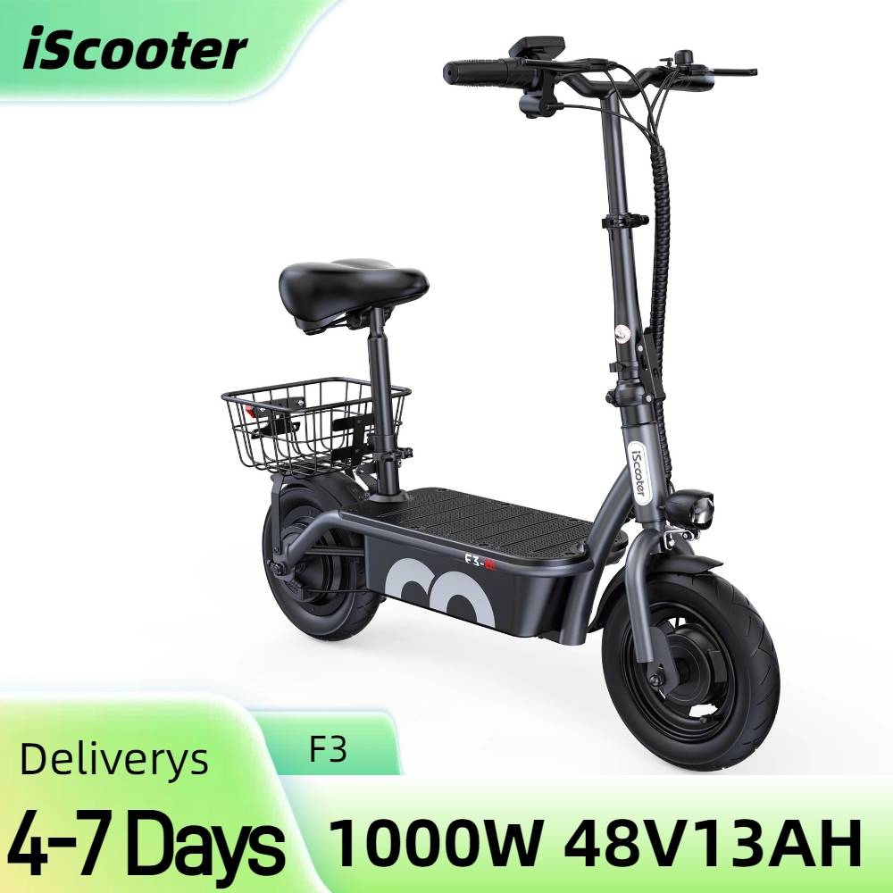 IScooter F3 Electric Scooter with Seat,1000W 48V 13Ah  10 inch Commuting Scooter with Basket